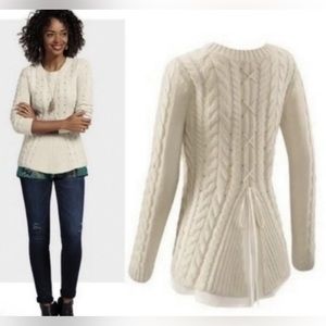 Cabi Beige Lace-Up Back Cable Knit Sweater